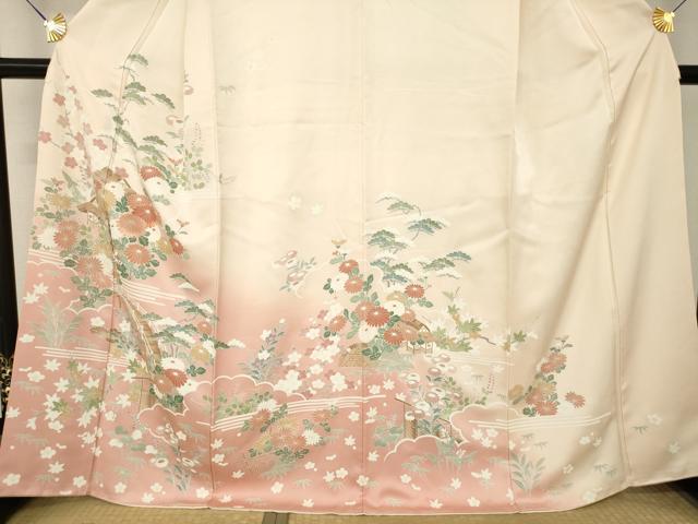 平和屋着物●訪問着　刺繍　風景花文　暈し染め　正絹　逸品　AABM5686ck