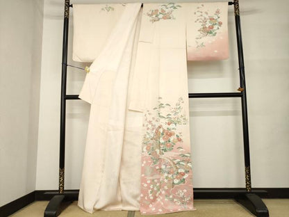平和屋着物●訪問着　刺繍　風景花文　暈し染め　正絹　逸品　AABM5686ck