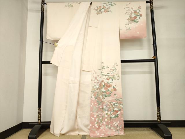 平和屋着物●訪問着　刺繍　風景花文　暈し染め　正絹　逸品　AABM5686ck
