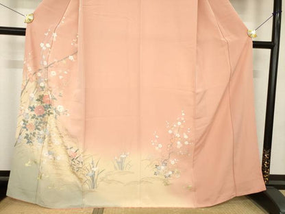 平和屋着物●訪問着　枝花文　暈し染め　金銀彩　正絹　逸品　AABM5690ck