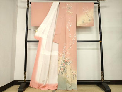 平和屋着物●訪問着　枝花文　暈し染め　金銀彩　正絹　逸品　AABM5690ck
