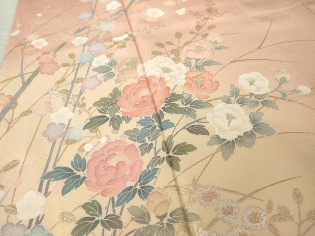 平和屋着物●訪問着　枝花文　暈し染め　金銀彩　正絹　逸品　AABM5690ck