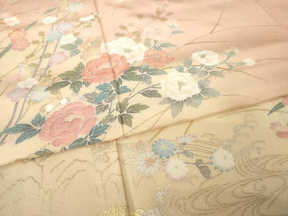 平和屋着物●訪問着　枝花文　暈し染め　金銀彩　正絹　逸品　AABM5690ck