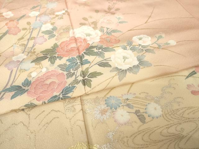 平和屋着物●訪問着　枝花文　暈し染め　金銀彩　正絹　逸品　AABM5690ck