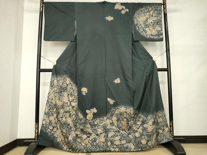 平和屋着物●本場縞大島紬　染大島　訪問着　更紗花文　正絹　逸品　AABM5697ck