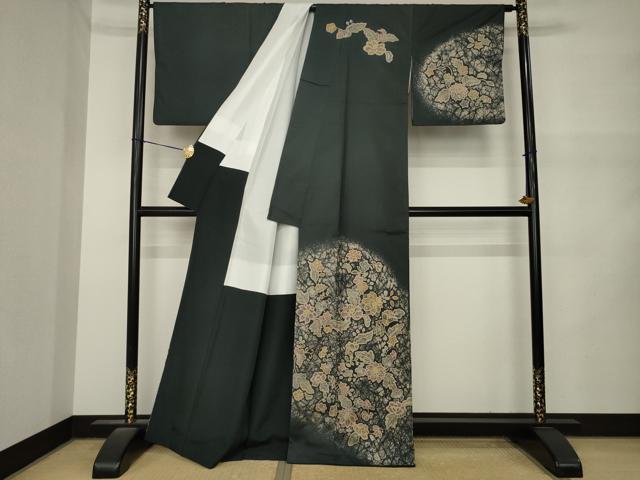 平和屋着物●本場縞大島紬　染大島　訪問着　更紗花文　正絹　逸品　AABM5697ck