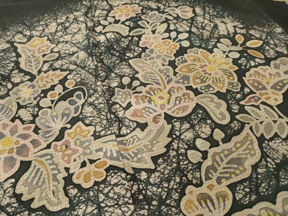 平和屋着物●本場縞大島紬　染大島　訪問着　更紗花文　正絹　逸品　AABM5697ck