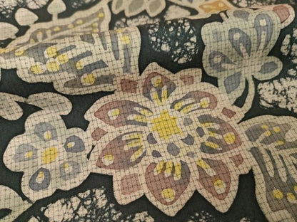 平和屋着物●本場縞大島紬　染大島　訪問着　更紗花文　正絹　逸品　AABM5697ck
