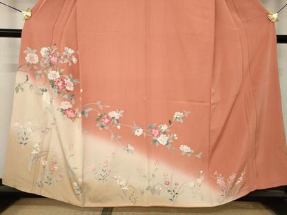 平和屋着物●訪問着　友禅　作家物　枝花文　暈し染め　正絹　逸品　AABM5698ck