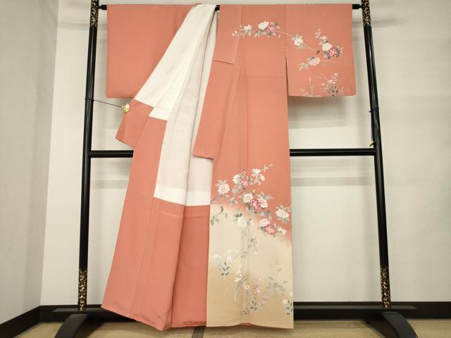 平和屋着物●訪問着　友禅　作家物　枝花文　暈し染め　正絹　逸品　AABM5698ck
