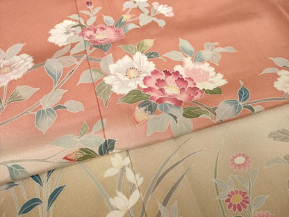 平和屋着物●訪問着　友禅　作家物　枝花文　暈し染め　正絹　逸品　AABM5698ck