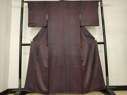 平和屋着物●上質な小紋　縞　正絹　逸品　未使用　AABM5702ck