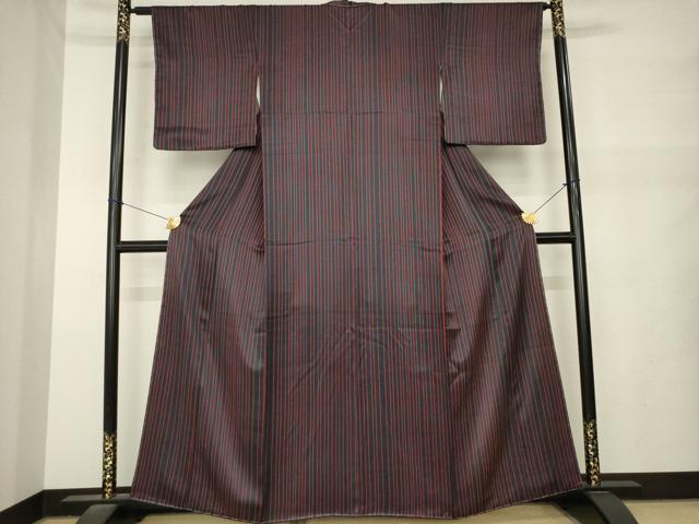 平和屋着物●上質な小紋　縞　正絹　逸品　未使用　AABM5702ck