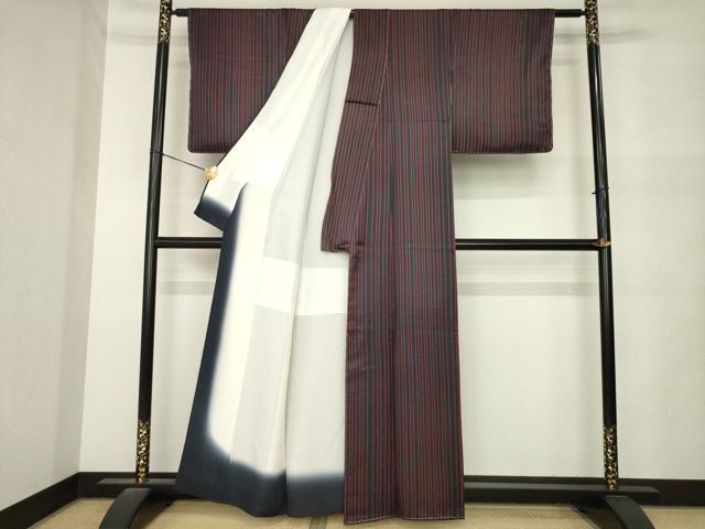 平和屋着物●上質な小紋　縞　正絹　逸品　未使用　AABM5702ck