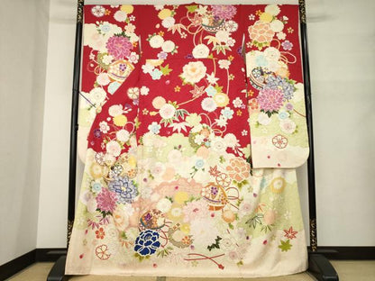 平和屋着物●豪華振袖　駒刺繍　花毬文　ロング丈　正絹　逸品　AABM5706ck