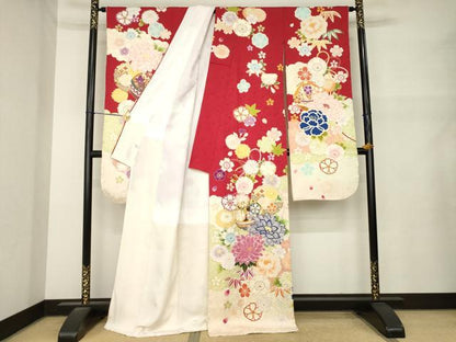 平和屋着物●豪華振袖　駒刺繍　花毬文　ロング丈　正絹　逸品　AABM5706ck