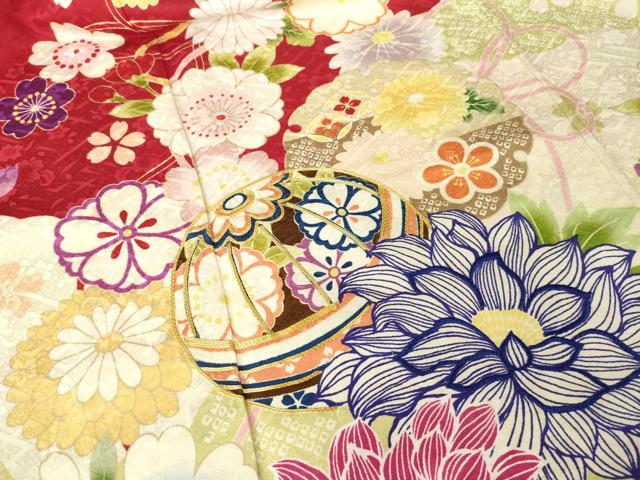 平和屋着物●豪華振袖　駒刺繍　花毬文　ロング丈　正絹　逸品　AABM5706ck