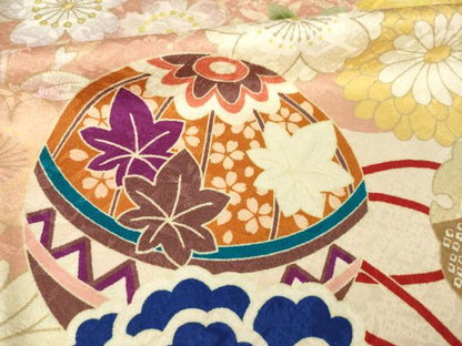 平和屋着物●豪華振袖　駒刺繍　花毬文　ロング丈　正絹　逸品　AABM5706ck