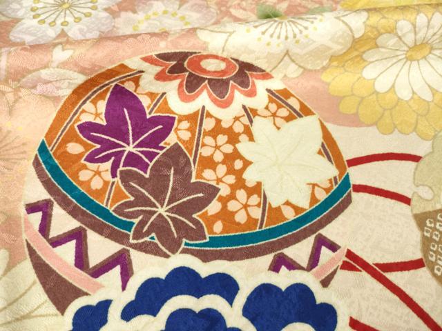 平和屋着物●豪華振袖　駒刺繍　花毬文　ロング丈　正絹　逸品　AABM5706ck