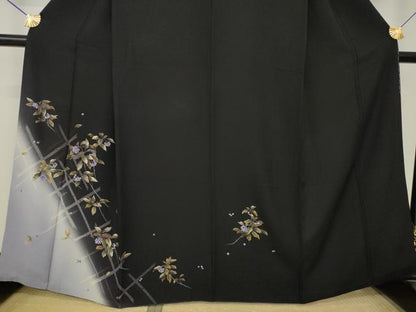 平和屋着物●訪問着　南天文　暈し染め　黒地　金彩　さが美扱い　正絹　逸品　AABM5707ck