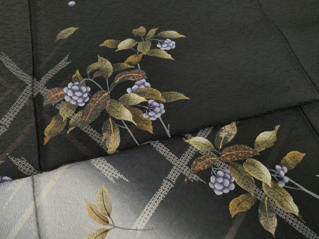 平和屋着物●訪問着　南天文　暈し染め　黒地　金彩　さが美扱い　正絹　逸品　AABM5707ck