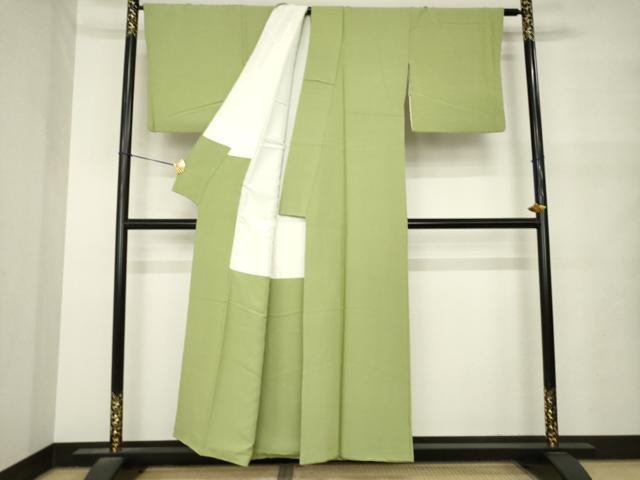平和屋着物●上質な色無地　黄海松茶色　正絹　逸品　AABM5711ck