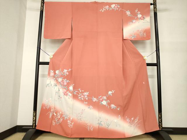 平和屋着物●訪問着　友禅　作家物　枝花文　暈し染め　正絹　逸品　未使用　AABM5713ck