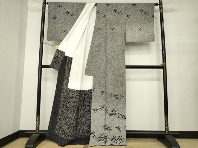 平和屋着物●二代目 川村久太郎　訪問着　たたき染め　黒地　正絹　逸品　AABM5714ck