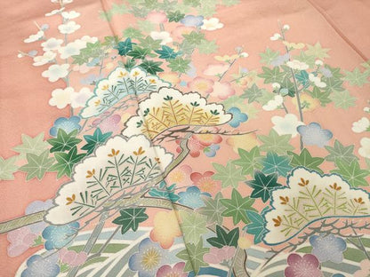 平和屋着物●訪問着　友禅　松竹梅吉祥文　正絹　逸品　AABM5716ck