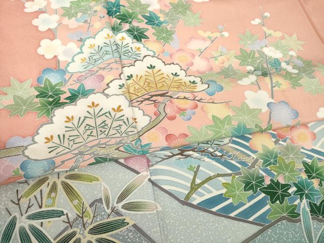 平和屋着物●訪問着　友禅　松竹梅吉祥文　正絹　逸品　AABM5716ck