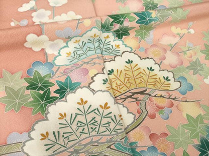 平和屋着物●訪問着　友禅　松竹梅吉祥文　正絹　逸品　AABM5716ck