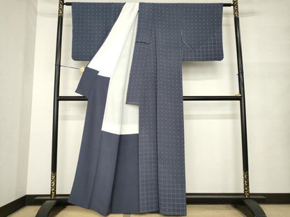 平和屋着物●訪問着　格子　お召ちりめん　正絹　逸品　AABM5718ck