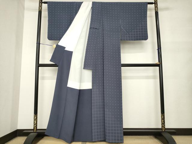 平和屋着物●訪問着　格子　お召ちりめん　正絹　逸品　AABM5718ck