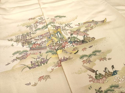 平和屋着物●訪問着　御所車人物風景文　金彩　正絹　逸品　未使用　AABM5719ck