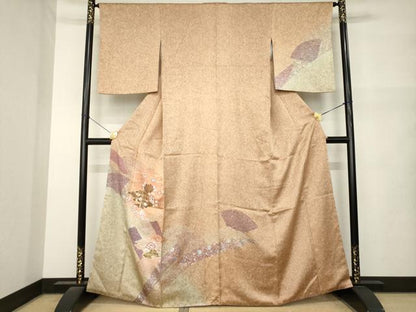 平和屋着物●中国三大刺繍　スワトウ刺繍　汕頭刺繍　訪問着　雲重ね花文　暈し染め　金銀彩　正絹　逸品　AABM5723ck