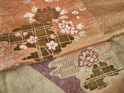 平和屋着物●中国三大刺繍　スワトウ刺繍　汕頭刺繍　訪問着　雲重ね花文　暈し染め　金銀彩　正絹　逸品　AABM5723ck