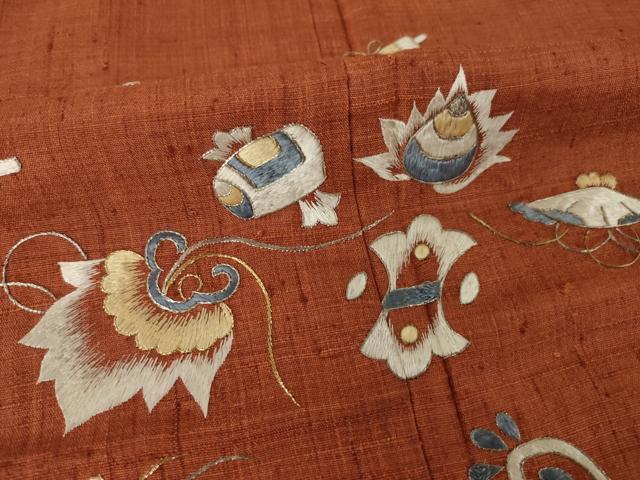 平和屋着物●訪問着　紬地　総刺繍　宝づくし　正絹　逸品　未使用　AABM5724ck