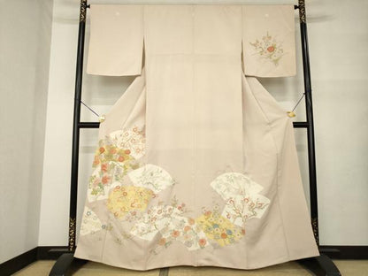 平和屋着物●中国三大刺繍　相良刺繍　総刺繍　訪問着　地紙花文　銀糸　正絹　逸品　AABM5730ck