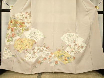 平和屋着物●中国三大刺繍　相良刺繍　総刺繍　訪問着　地紙花文　銀糸　正絹　逸品　AABM5730ck