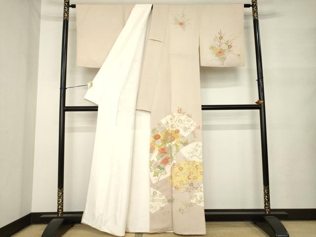 平和屋着物●中国三大刺繍　相良刺繍　総刺繍　訪問着　地紙花文　銀糸　正絹　逸品　AABM5730ck