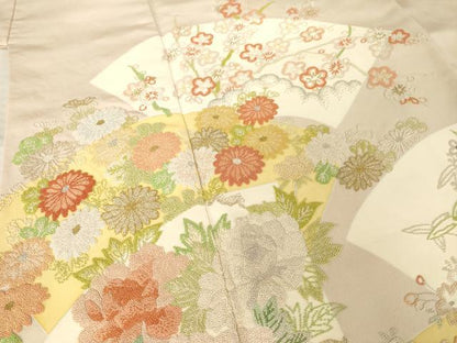平和屋着物●中国三大刺繍　相良刺繍　総刺繍　訪問着　地紙花文　銀糸　正絹　逸品　AABM5730ck