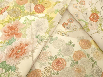 平和屋着物●中国三大刺繍　相良刺繍　総刺繍　訪問着　地紙花文　銀糸　正絹　逸品　AABM5730ck