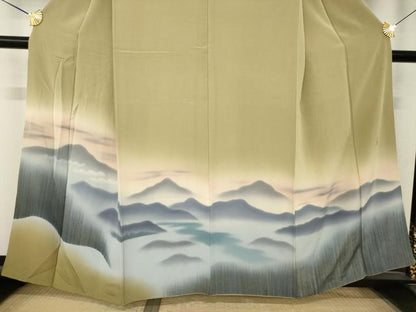 平和屋着物●京友禅工芸作家　小宮山彌一　訪問着　遠山風景文　暈し染め　正絹　逸品　AABM5734ck