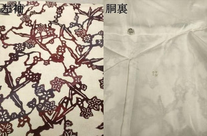 平和屋着物●上質な小紋　お召ちりめん　型染め　枝花文　正絹　逸品　AABM5740ck