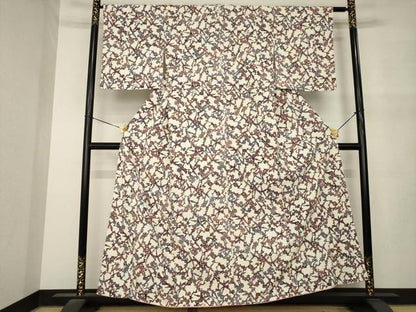 平和屋着物●上質な小紋　お召ちりめん　型染め　枝花文　正絹　逸品　AABM5740ck