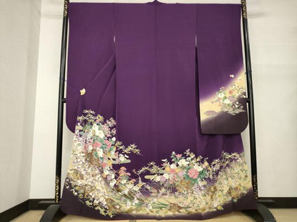 平和屋着物●豪華振袖　刺繍　花車文　暈し染め　金糸　金彩　正絹　逸品　AABM5741ck