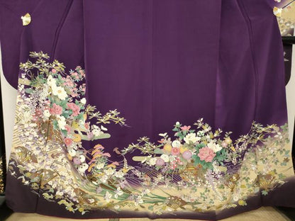 平和屋着物●豪華振袖　刺繍　花車文　暈し染め　金糸　金彩　正絹　逸品　AABM5741ck