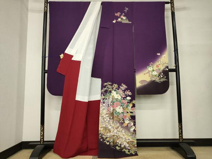 平和屋着物●豪華振袖　刺繍　花車文　暈し染め　金糸　金彩　正絹　逸品　AABM5741ck