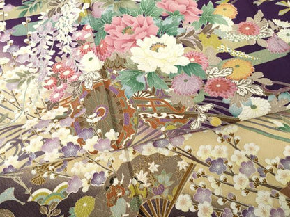 平和屋着物●豪華振袖　刺繍　花車文　暈し染め　金糸　金彩　正絹　逸品　AABM5741ck