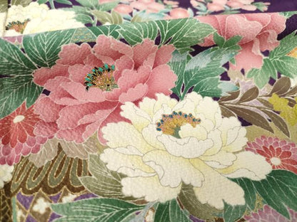 平和屋着物●豪華振袖　刺繍　花車文　暈し染め　金糸　金彩　正絹　逸品　AABM5741ck